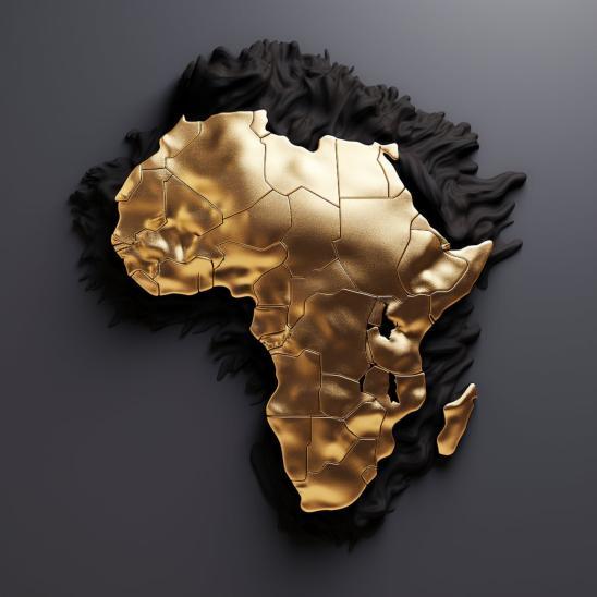 Gold relief sculpture of the African continent